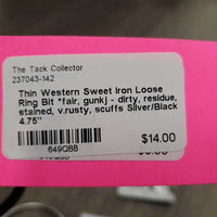 Thin Western Sweet Iron Loose Ring Bit *fair, gunkj - dirty, residue, stained, v.rusty, scuffs
