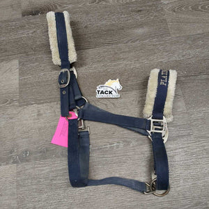 Nylon Halter, adj, snap, fleece lined *dirt, stains, faded, rubs, snags, frayed holes, smells