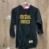 "Medal Queen" LS Shirt *gc, mnr hair, linty & curled bottom edges, faded
