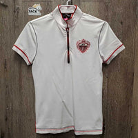 SS Polo Show Shirt, 1/3 Zip up *vgc, stains, seam puckers, light dye bleed on sleeves
