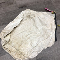 Hvy Canvas Keyhole Hay Bag, nylon string, hvy suede top corners *gc/fair, clean, older, v.stained, threads, dirty, missing grommet
