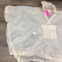 Hvy Vinyl Rain Poncho, Hood, snap sides *gc, older, discoloured, clean, stains, mnr rip @ top
