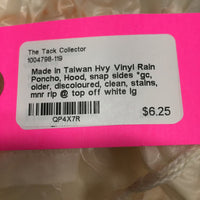 Hvy Vinyl Rain Poncho, Hood, snap sides *gc, older, discoloured, clean, stains, mnr rip @ top
