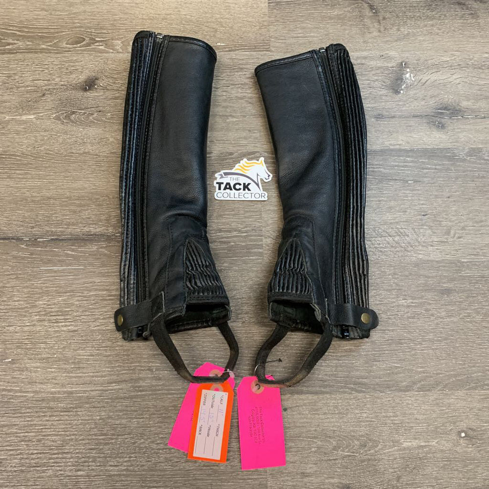 Pr Leather Half Chaps, bag *gc, clean & dirty, rubs, film, stiff