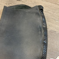 Leather Half Chaps, Back Zipper *gc, clean, dirt/residue, rubs, faded, undone stitching - L
