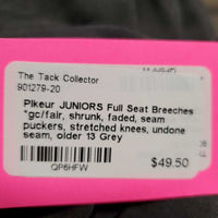 JUNIORS Full Seat Breeches *gc/fair, shrunk, faded, seam puckers, stretched knees, undone seam, older
