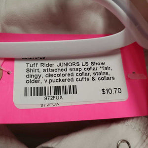 JUNIORS LS Show Shirt, attached snap collar *fair, dingy, discolored collar, stains, older, v.puckered cuffs & collars