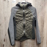 Quilt & Puffy Jacket, zipper, hood *gc, hairy, pilly/rubs
