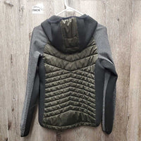 Quilt & Puffy Jacket, zipper, hood *gc, hairy, pilly/rubs
