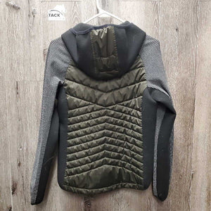 Quilt & Puffy Jacket, zipper, hood *gc, hairy, pilly/rubs