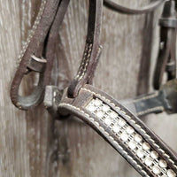 Flat Bridle, bling Nose & Brow *vgc, stiff, dirt, tight keeper, twists, loose bling corners
