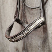 Flat Bridle, bling Nose & Brow *vgc, stiff, dirt, tight keeper, twists, loose bling corners
