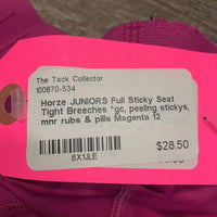 JUNIORS Full Sticky Seat Tight Breeches *gc, peeling stickys, mnr rubs & pills
