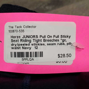 JUNIORS Pull On Full Sticky Seat Riding Tight Breeches *gc, dry/peeled stickies, seam rubs, pilly waist