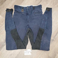 High Waist Full Seat Denim Breeches *gc/fair, faded, undone waist edge, pills, rubs, older, seam puckers
