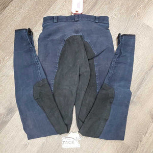 High Waist Full Seat Denim Breeches *gc/fair, faded, undone waist edge, pills, rubs, older, seam puckers