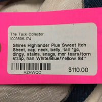 Sweet Itch Sheet, cap, neck, belly, tail *gc, dingy, stains, snags, mnr tears/torn strap, hair
