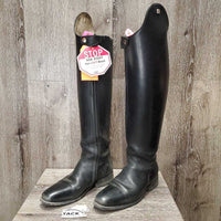 Pr Dressage Boots, zips, navy/tan Statler House Bag *gc, stiff zips, v.dirty, undone stitching, rubs, older, holey/thin edge