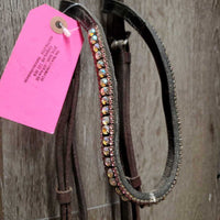 Leather Bridle, Schockemoehle Bling Browband *No Noseband, fair, dry, stiff, dirty, mismatched, missing crystals, scraped edges