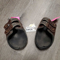 Pr Leather Hind Boots, tabs *gc/fair, clean & dirty, dent, scrapes, rubs, discolored, holey & torn lining
