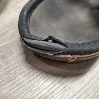 Pr Leather Hind Boots, tabs *gc/fair, clean & dirty, dent, scrapes, rubs, discolored, holey & torn lining
