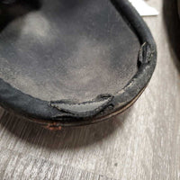 Pr Leather Hind Boots, tabs *gc/fair, clean & dirty, dent, scrapes, rubs, discolored, holey & torn lining
