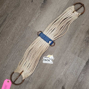 15 String Nylon Rope Cinch, 2 x D rings *fair, v.dirty, stains, hair, v.rusty, snags