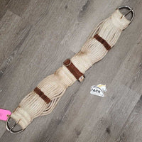 27 Thick Cotton Rope Cinch, 2x D rings *gc, v.dirty, stains, v.hairy, rust, snags, rubs
