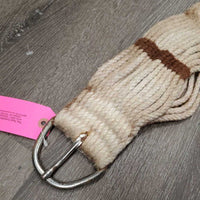 27 Thick Cotton Rope Cinch, 2x D rings *gc, v.dirty, stains, v.hairy, rust, snags, rubs
