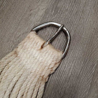 27 Thick Cotton Rope Cinch, 2x D rings *gc, v.dirty, stains, v.hairy, rust, snags, rubs
