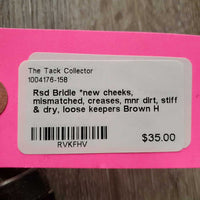 Rsd Bridle *new cheeks, mismatched, creases, mnr dirt, stiff & dry, loose keepers