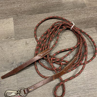 Thin Round Stiff Nylon Rope Lunge Line, leather flapper end *vgc, mnr dirt, kinks?snags & stains
