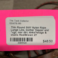 Thin Round Stiff Nylon Rope Lunge Line, leather flapper end *vgc, mnr dirt, kinks?snags & stains
