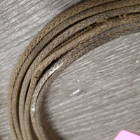 Pr Cotton Web Draw Reins, leather buckle loop ends *fair, chewed, dirty, loose buckles, older, rubs, frays, snags, dry, stains
