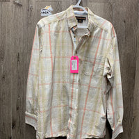 MENS LS Western Shirt, buttons *gc, faded, older, seam puckers, crinkled, bubbled, shrunk?
