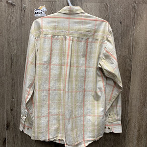 MENS LS Western Shirt, buttons *gc, faded, older, seam puckers, crinkled, bubbled, shrunk?