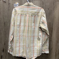 MENS LS Western Shirt, buttons *gc, faded, older, seam puckers, crinkled, bubbled, shrunk?
