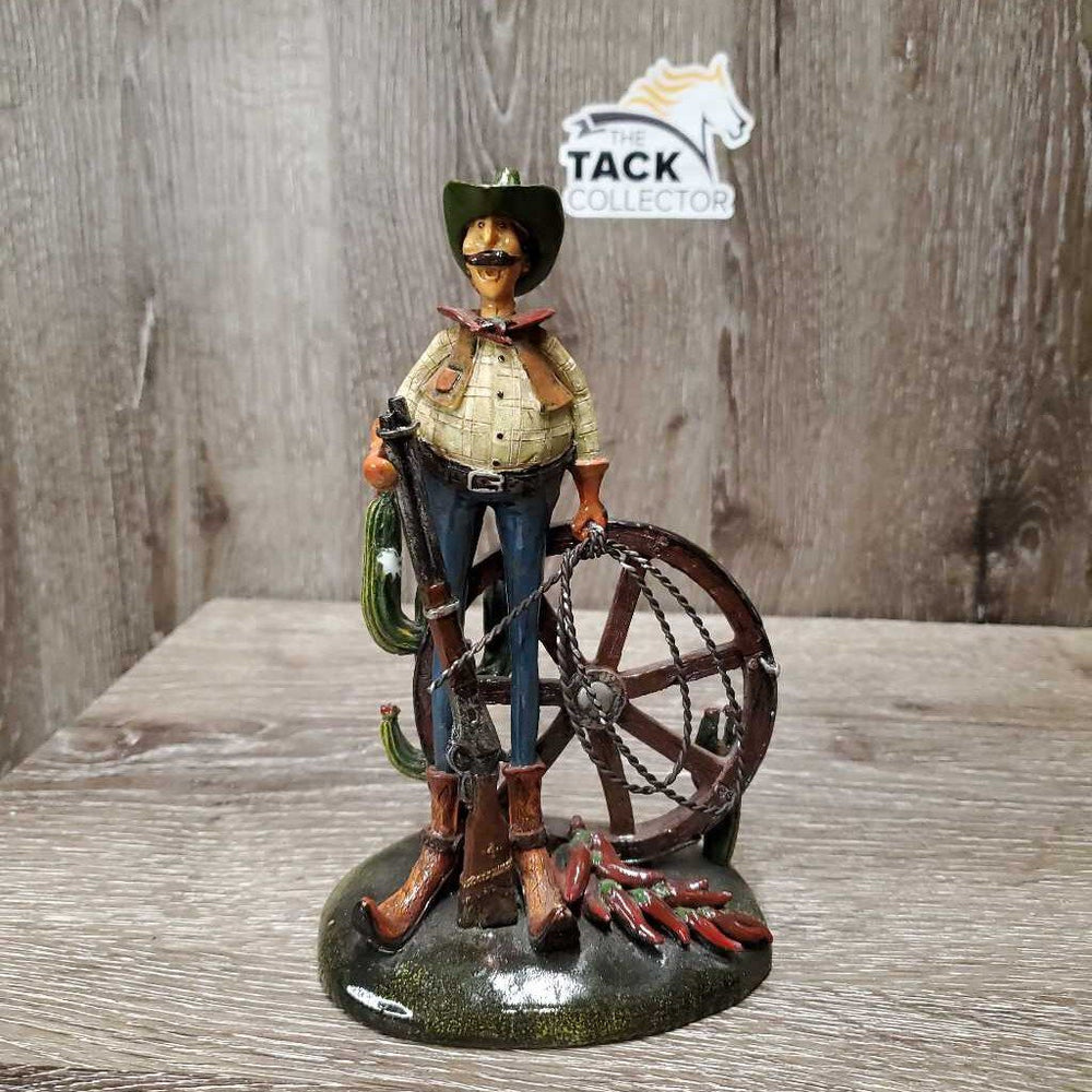 Long Bow Legged Cartoon Cowboy Statue *vgc, dusty, broken cactus arm