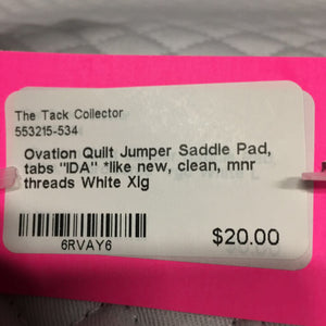 Quilt Jumper Saddle Pad, tabs "IDA" *like new, clean, mnr threads