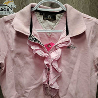 SS Polo Shirt, ruffles, 1/2 Button Up *vgc, older, collar: mnr curled & stains
