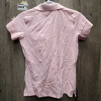 SS Polo Shirt, ruffles, 1/2 Button Up *vgc, older, collar: mnr curled & stains
