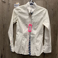 LS Show Shirt, attached snap collar, roll up sleeves *gc, mnr stains, shrunk?, older, seam puckers, crinkled
