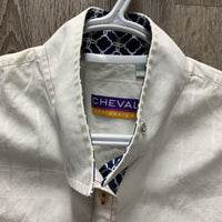 LS Show Shirt, attached snap collar, roll up sleeves *gc, mnr stains, shrunk?, older, seam puckers, crinkled
