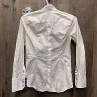 LS Show Shirt, attached snap collar, roll up sleeves *gc, mnr stains, shrunk?, older, seam puckers, crinkled
