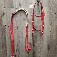 STiff Thick Nylon Headstall, Rubber Reins *gc, older, stains, dirt, Reins: cracked, v.stiff, stains
