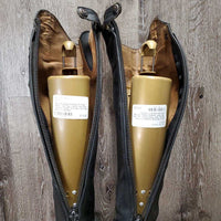 Pr Field Boots, zips, Gold Forms *gc, v.dirty, dull, thick residue, faded, stiff zips, heel rubs
