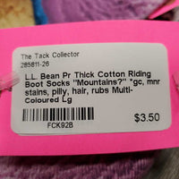 Pr Thick Cotton Riding Boot Socks "Mountains?" *gc, mnr stains, pilly, hair, rubs
