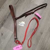 Flat Thick Leather Tie Down Noseband, Braided Nylon Tie Down Strap *gc, mnr dirt, stains & scratches, scraped edges
