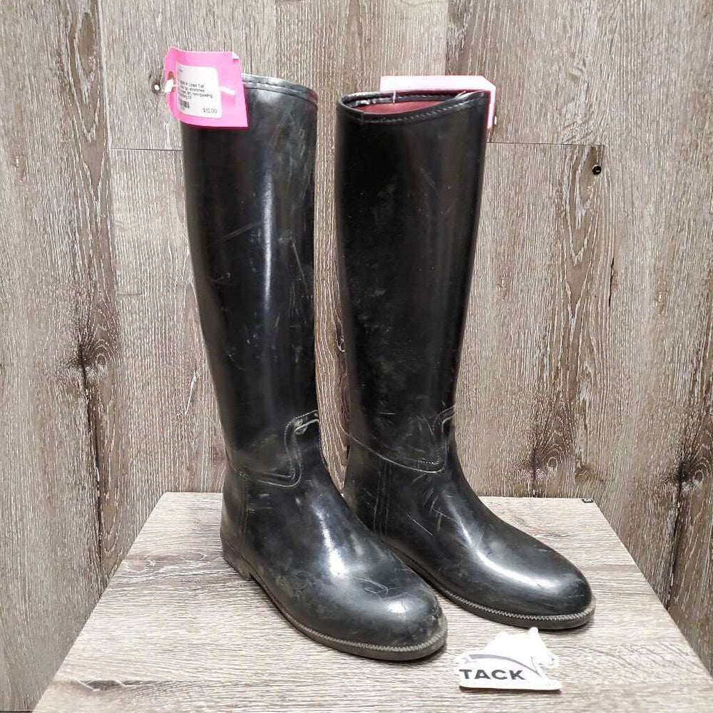 JUNIORS Pr Lined Tall Rubber Boots *gc, scratches, scuffs, scrapes, dirt, torn/peeling lining