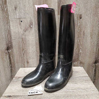 JUNIORS Pr Lined Tall Rubber Boots *gc, scratches, scuffs, scrapes, dirt, torn/peeling lining
